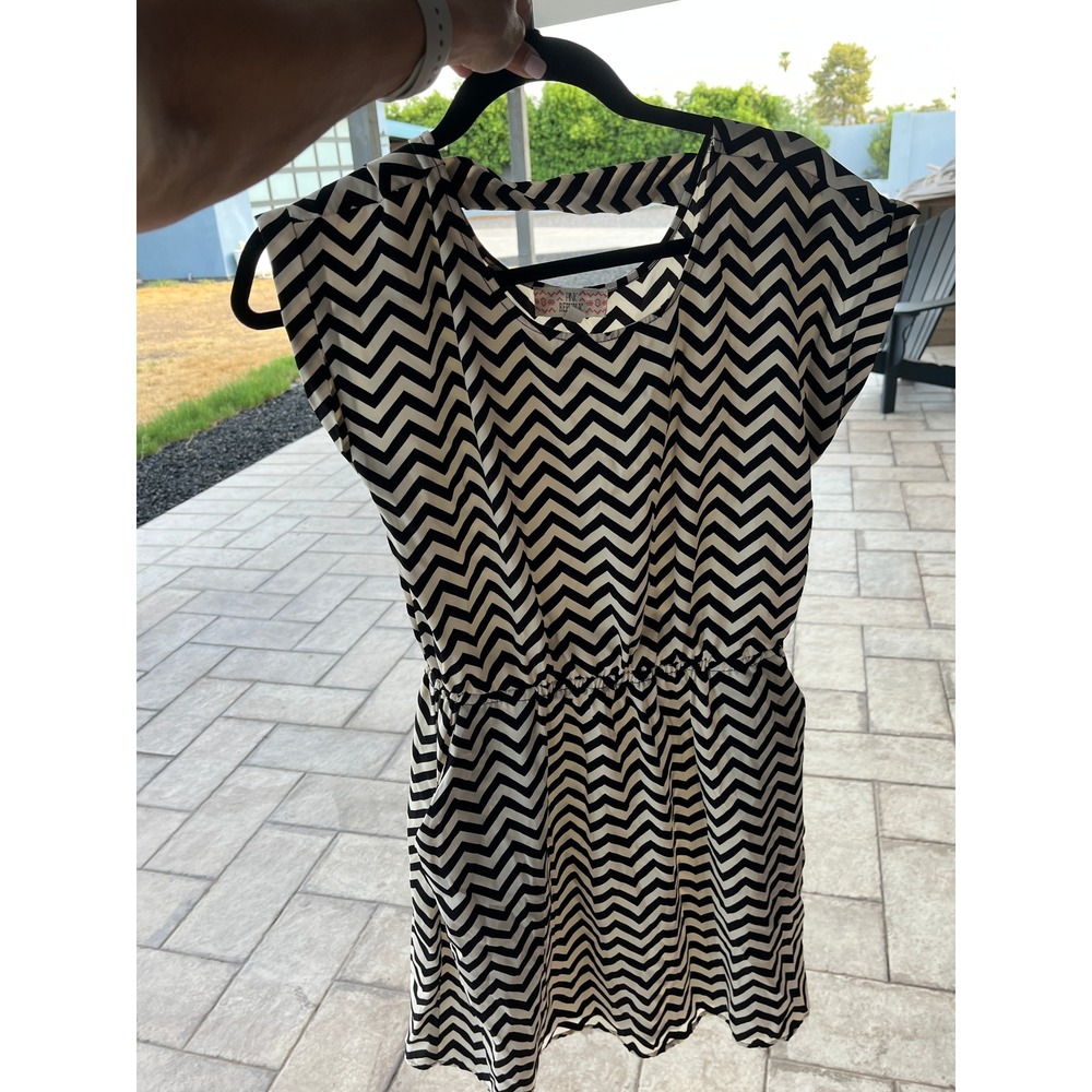 Pink Republic Black Oatmeal Chevron Sleeveless Pocket Dress PS513345KL Medium